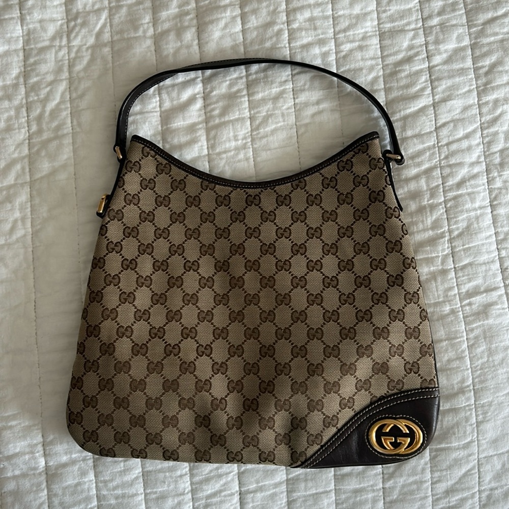GUCCI BRITT CANVAS MONOGRAM SHOULDER BAG